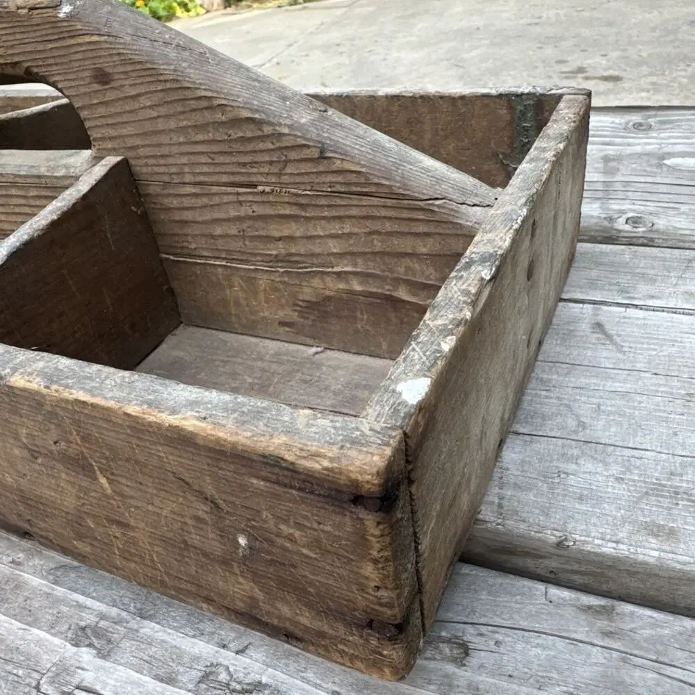 Vintage 6 Comp Wood Garden Tool Tote Caddy Toolbox Handmade Carpenters